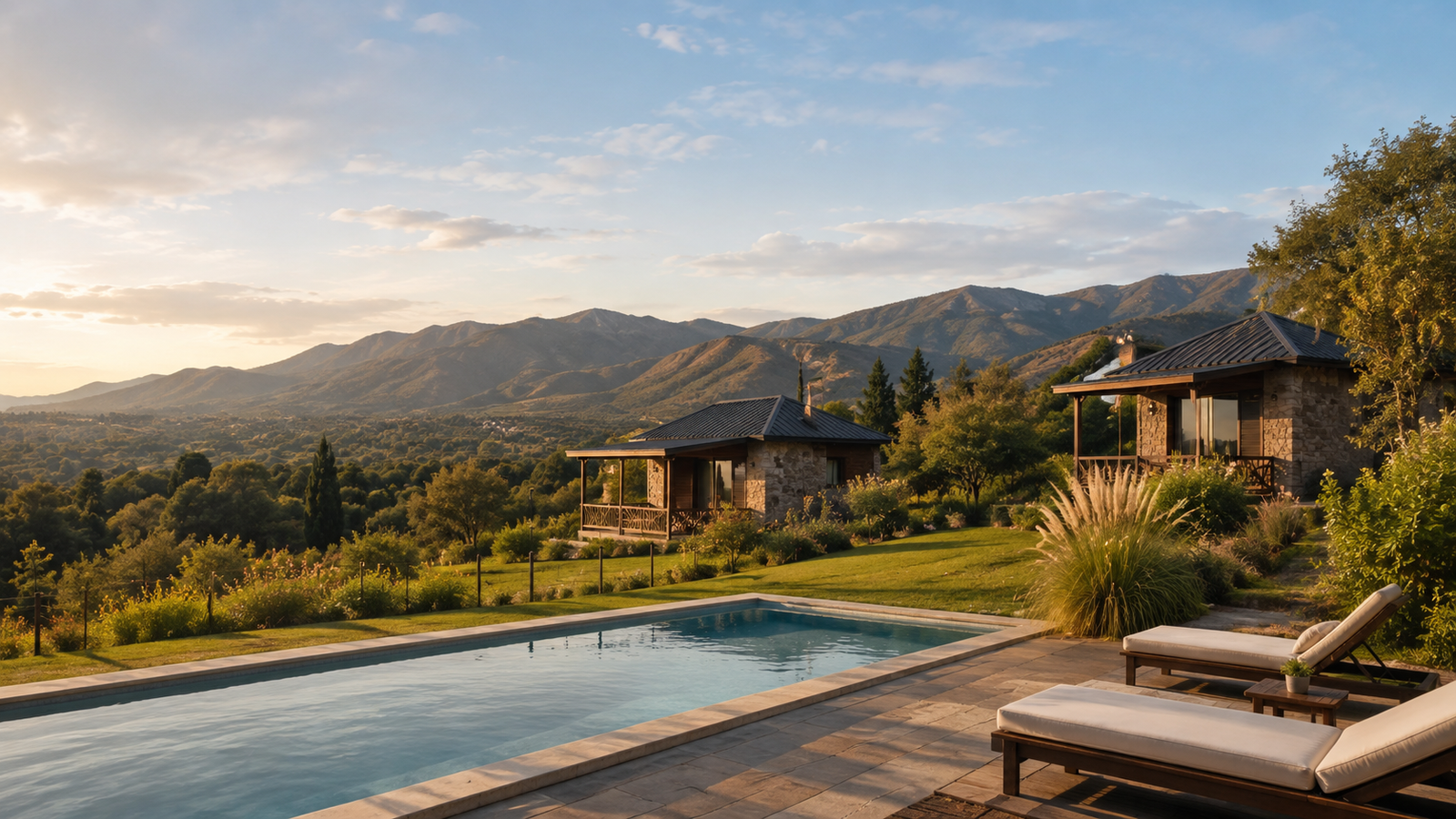 Piscina de Balcón de las Sierras al atardecer
